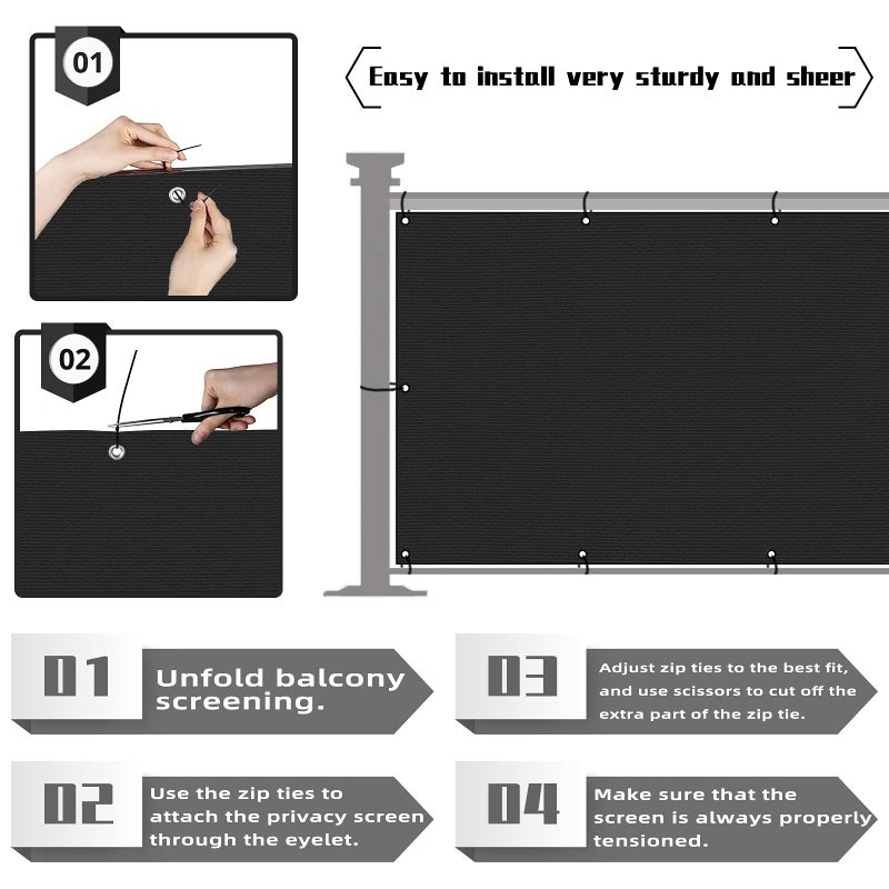 GardenLux 3'x10'شرفة غطاء شاشة الخصوصية غطاء السياج حماية من الأشعة فوق البنفسجية مانعة لتسرب الماء الزجاج الأمامي الثقيلة للفناء الفناء الخلفي الأسود - Image 4